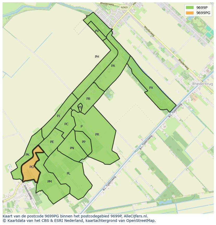 Afbeelding van het postcodegebied 9699 PG op de kaart.
