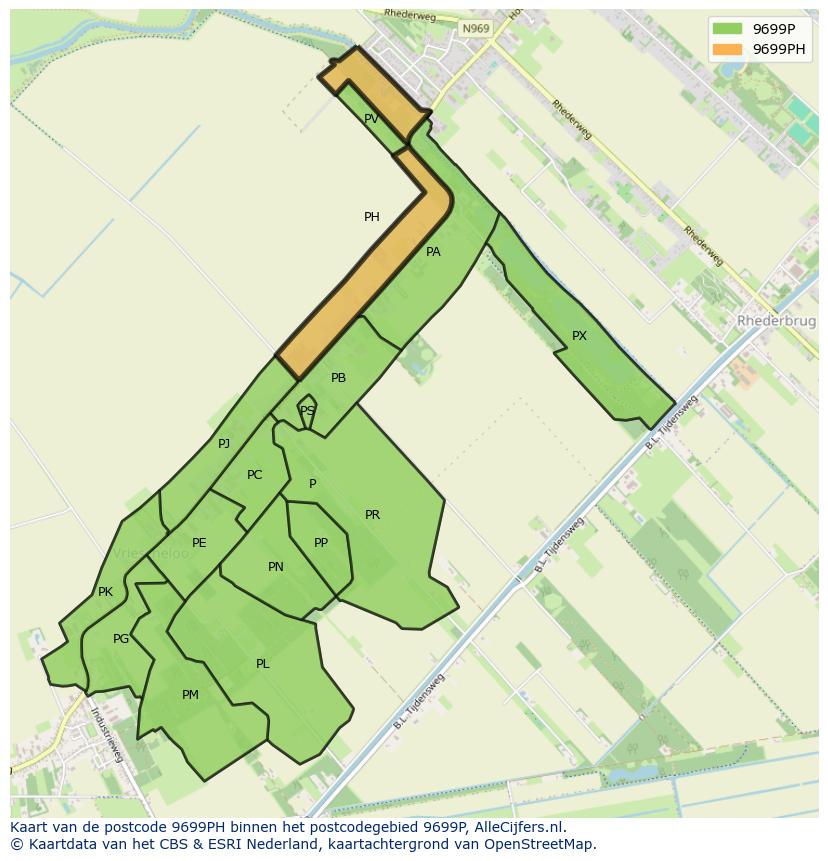 Afbeelding van het postcodegebied 9699 PH op de kaart.