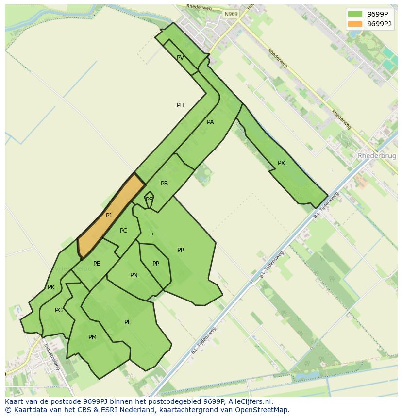 Afbeelding van het postcodegebied 9699 PJ op de kaart.
