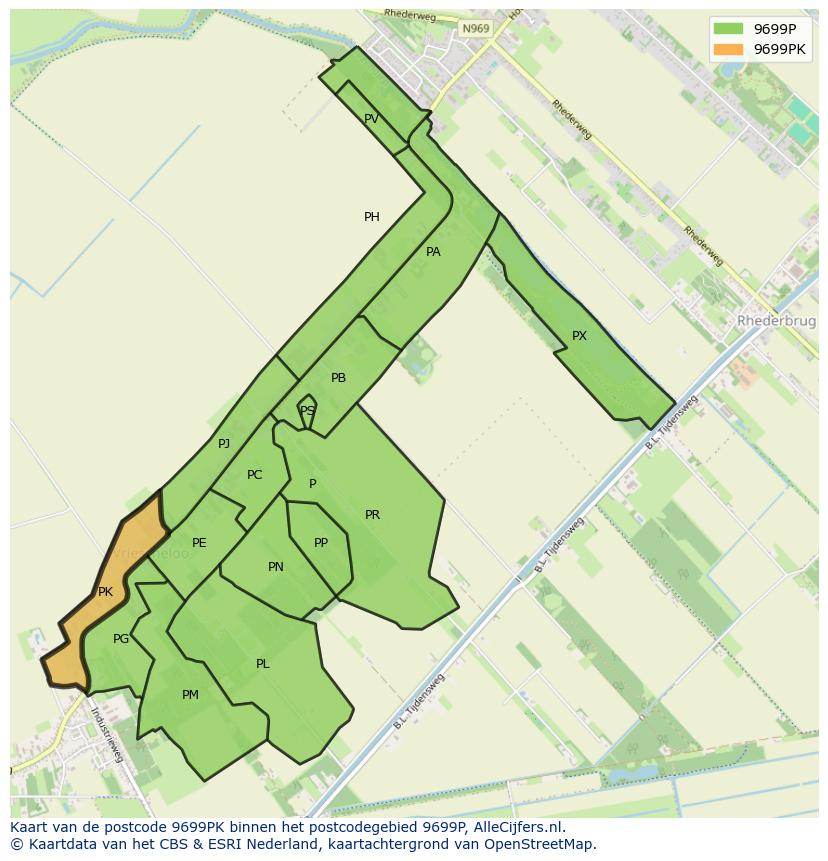 Afbeelding van het postcodegebied 9699 PK op de kaart.