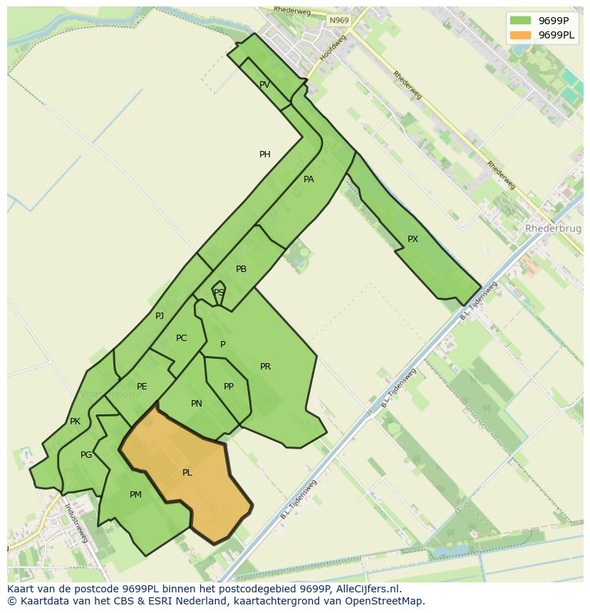 Afbeelding van het postcodegebied 9699 PL op de kaart.