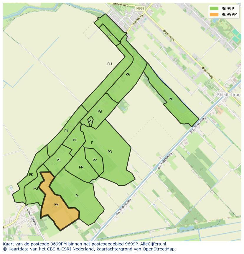 Afbeelding van het postcodegebied 9699 PM op de kaart.