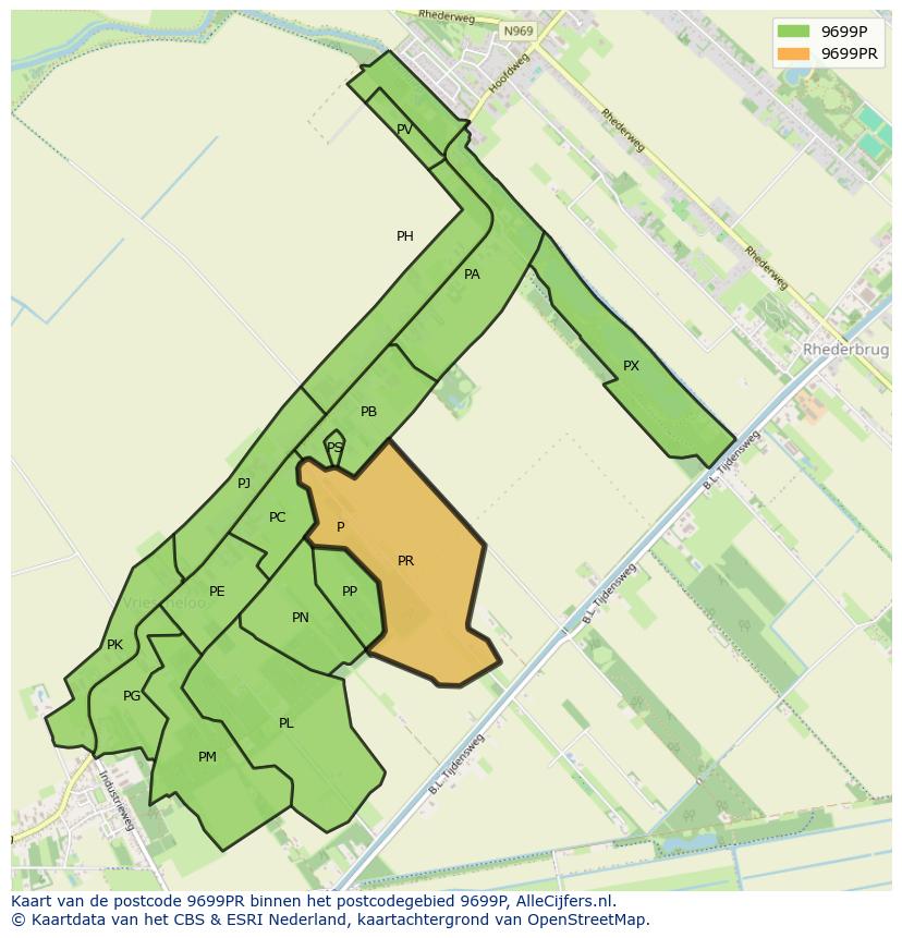 Afbeelding van het postcodegebied 9699 PR op de kaart.