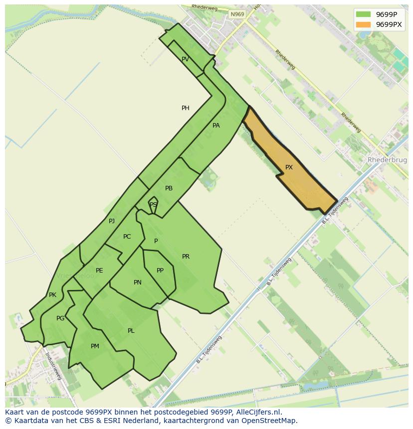 Afbeelding van het postcodegebied 9699 PX op de kaart.