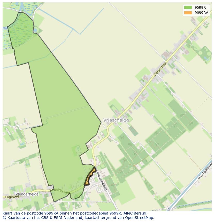 Afbeelding van het postcodegebied 9699 RA op de kaart.