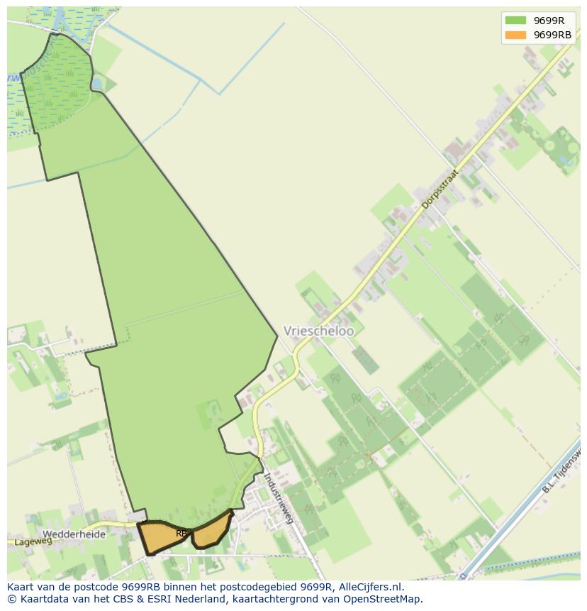 Afbeelding van het postcodegebied 9699 RB op de kaart.