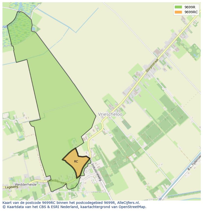 Afbeelding van het postcodegebied 9699 RC op de kaart.