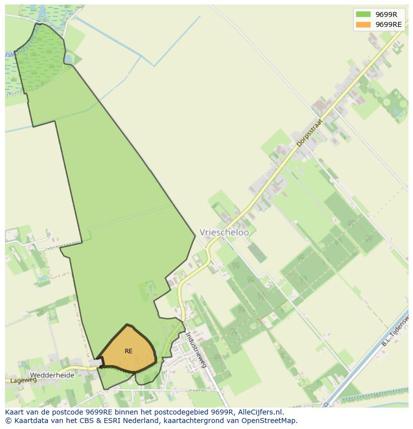 Afbeelding van het postcodegebied 9699 RE op de kaart.