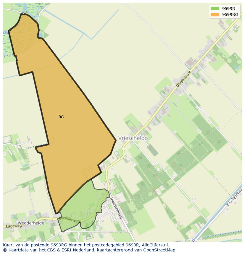 Afbeelding van het postcodegebied 9699 RG op de kaart.