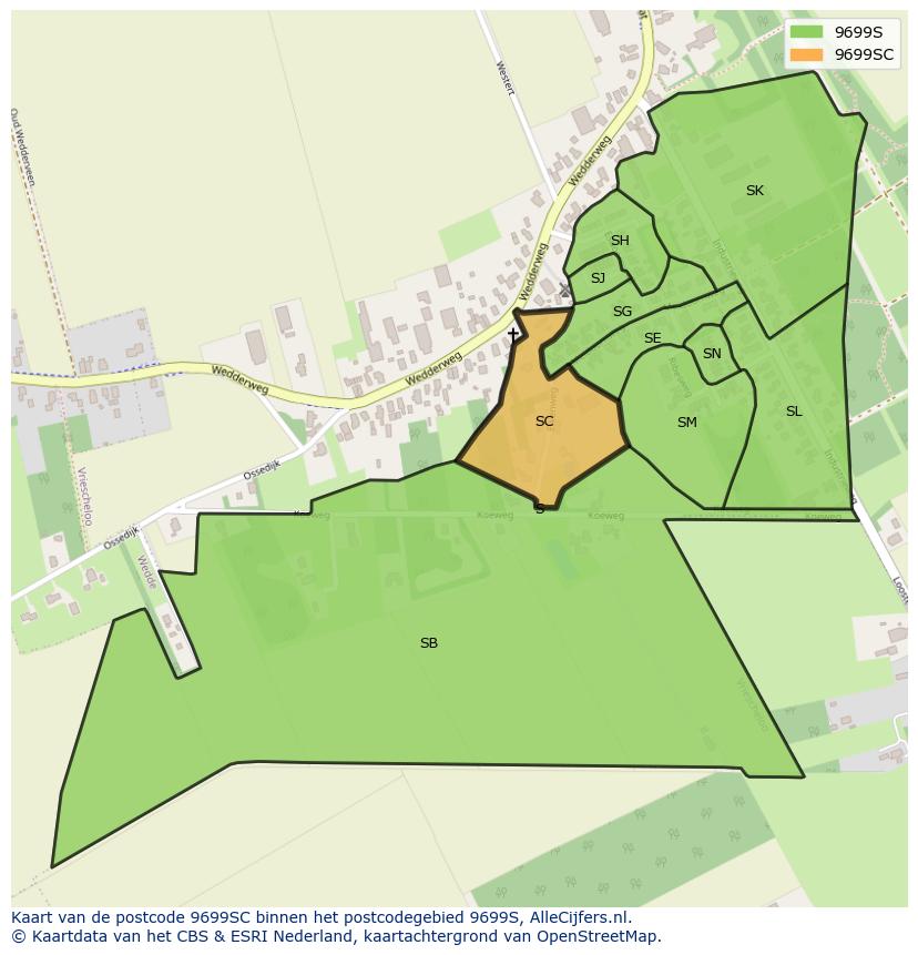 Afbeelding van het postcodegebied 9699 SC op de kaart.
