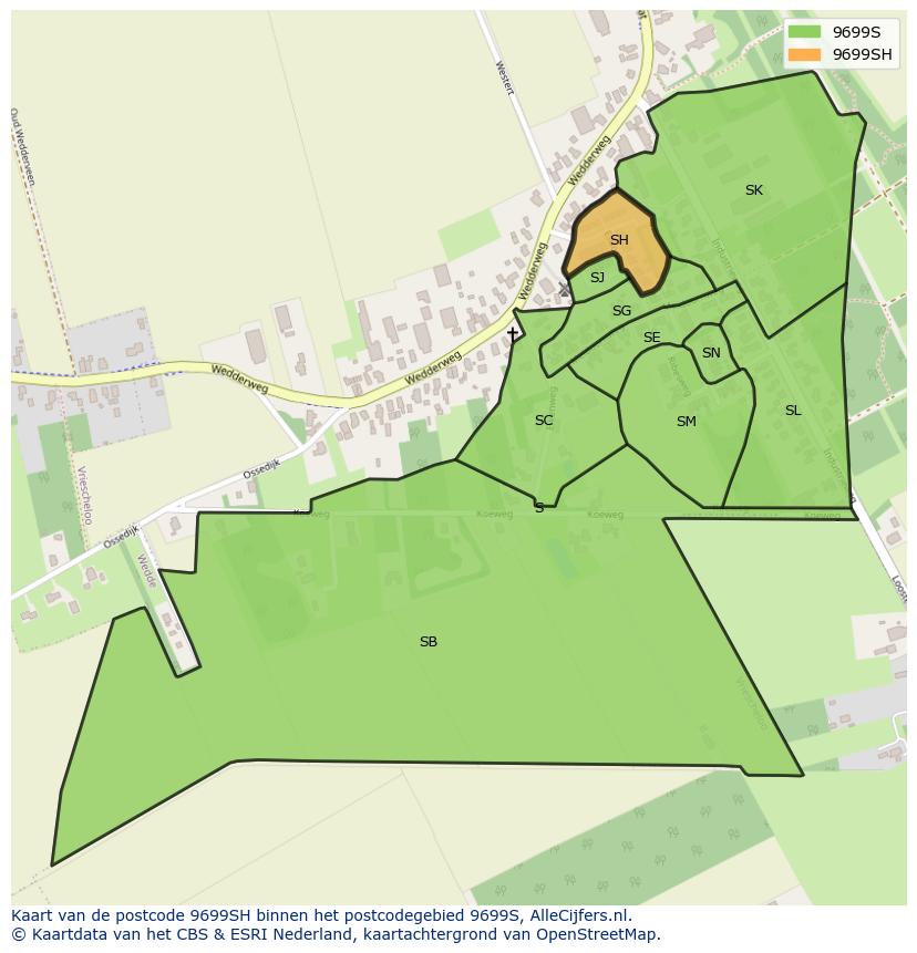 Afbeelding van het postcodegebied 9699 SH op de kaart.