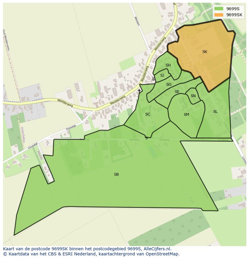 Afbeelding van het postcodegebied 9699 SK op de kaart.