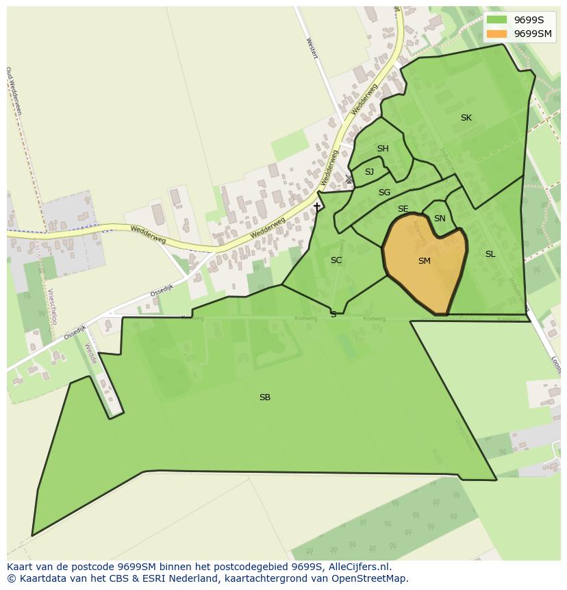 Afbeelding van het postcodegebied 9699 SM op de kaart.