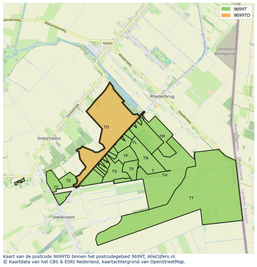 Afbeelding van het postcodegebied 9699 TD op de kaart.