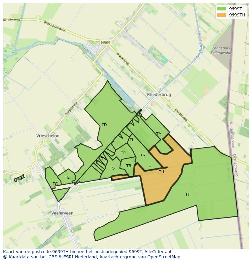 Afbeelding van het postcodegebied 9699 TH op de kaart.