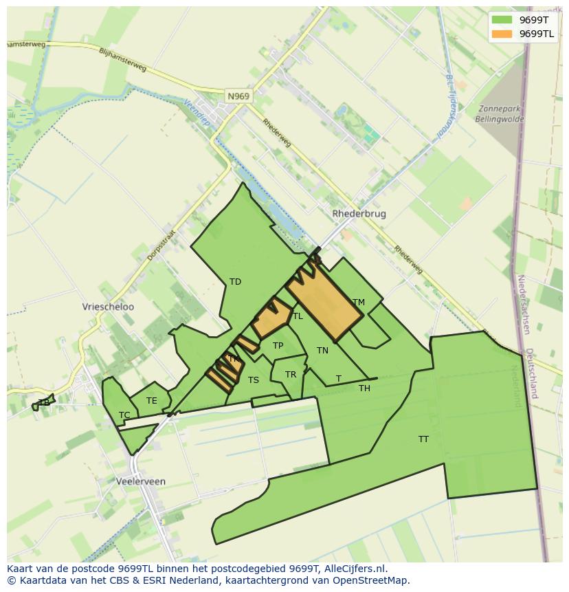 Afbeelding van het postcodegebied 9699 TL op de kaart.