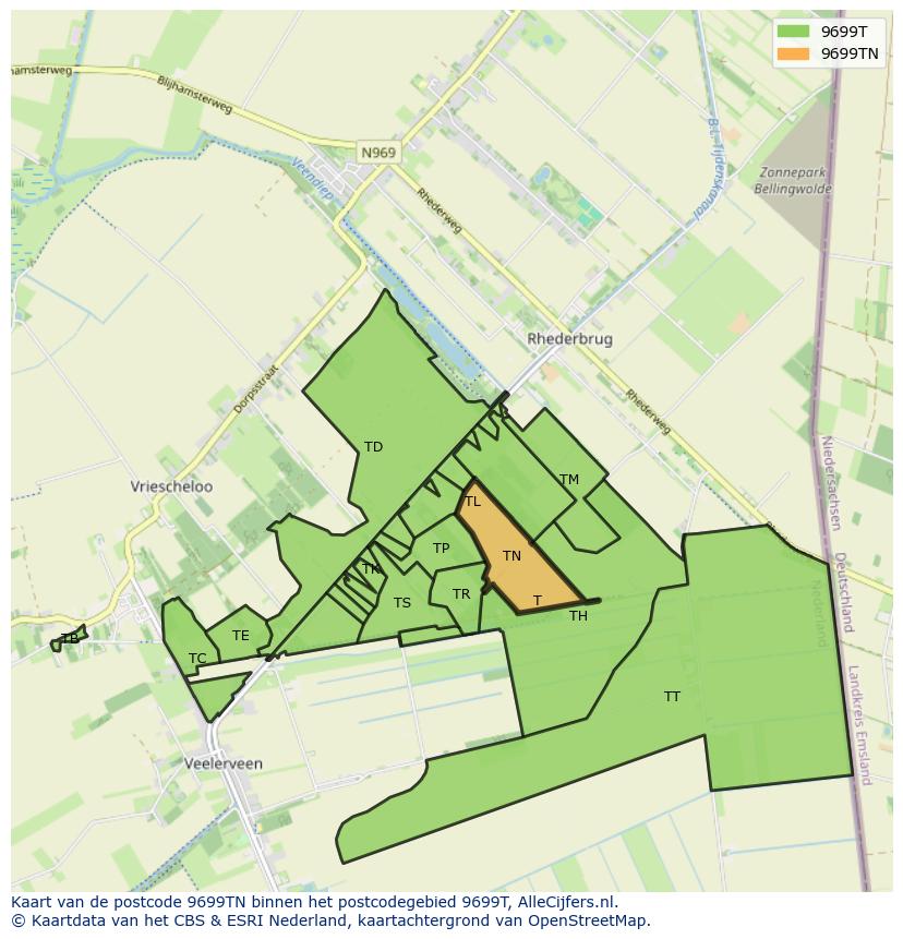 Afbeelding van het postcodegebied 9699 TN op de kaart.