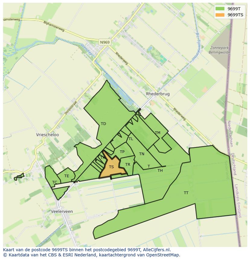 Afbeelding van het postcodegebied 9699 TS op de kaart.