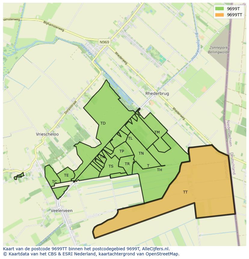 Afbeelding van het postcodegebied 9699 TT op de kaart.