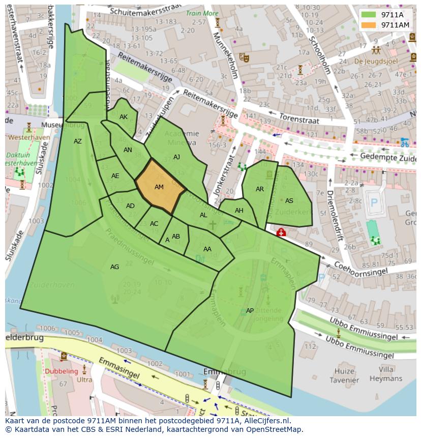 Afbeelding van het postcodegebied 9711 AM op de kaart.