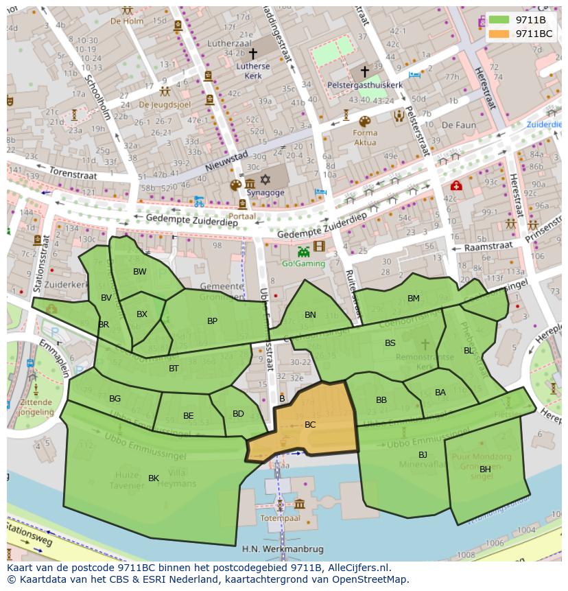 Afbeelding van het postcodegebied 9711 BC op de kaart.