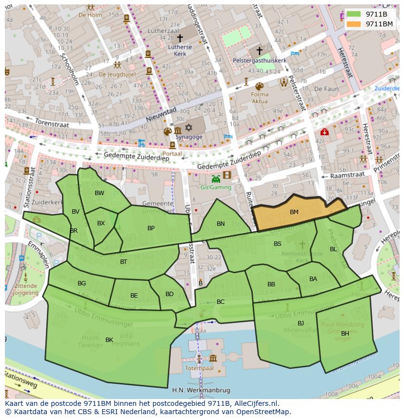 Afbeelding van het postcodegebied 9711 BM op de kaart.