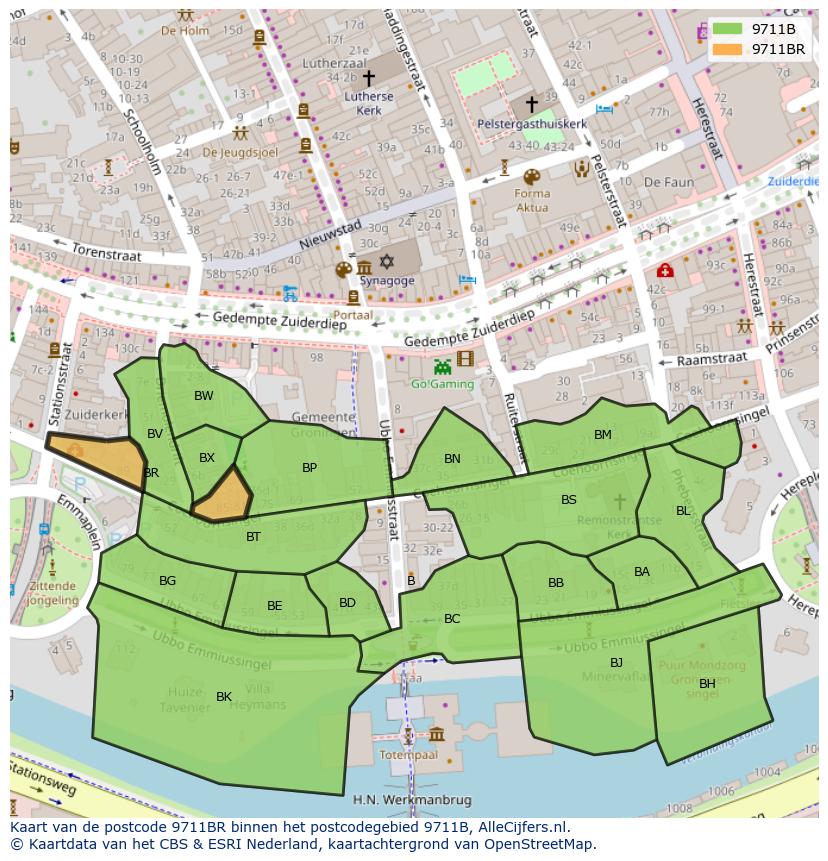 Afbeelding van het postcodegebied 9711 BR op de kaart.