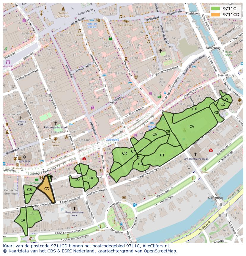 Afbeelding van het postcodegebied 9711 CD op de kaart.