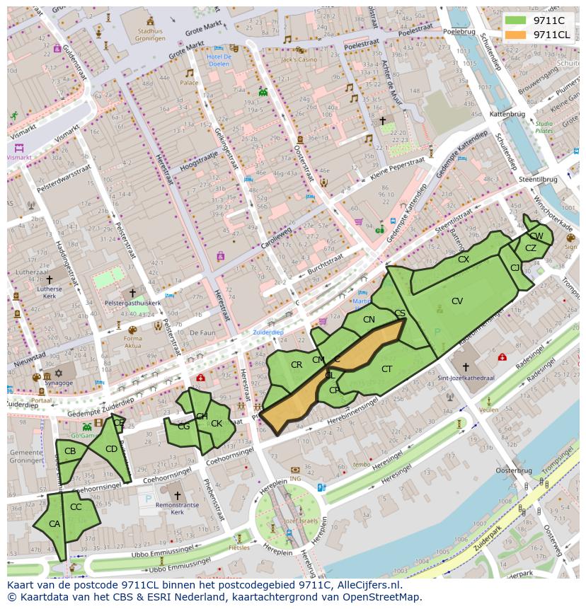 Afbeelding van het postcodegebied 9711 CL op de kaart.