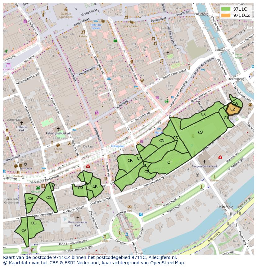 Afbeelding van het postcodegebied 9711 CZ op de kaart.