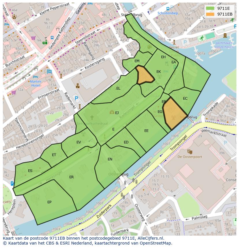 Afbeelding van het postcodegebied 9711 EB op de kaart.