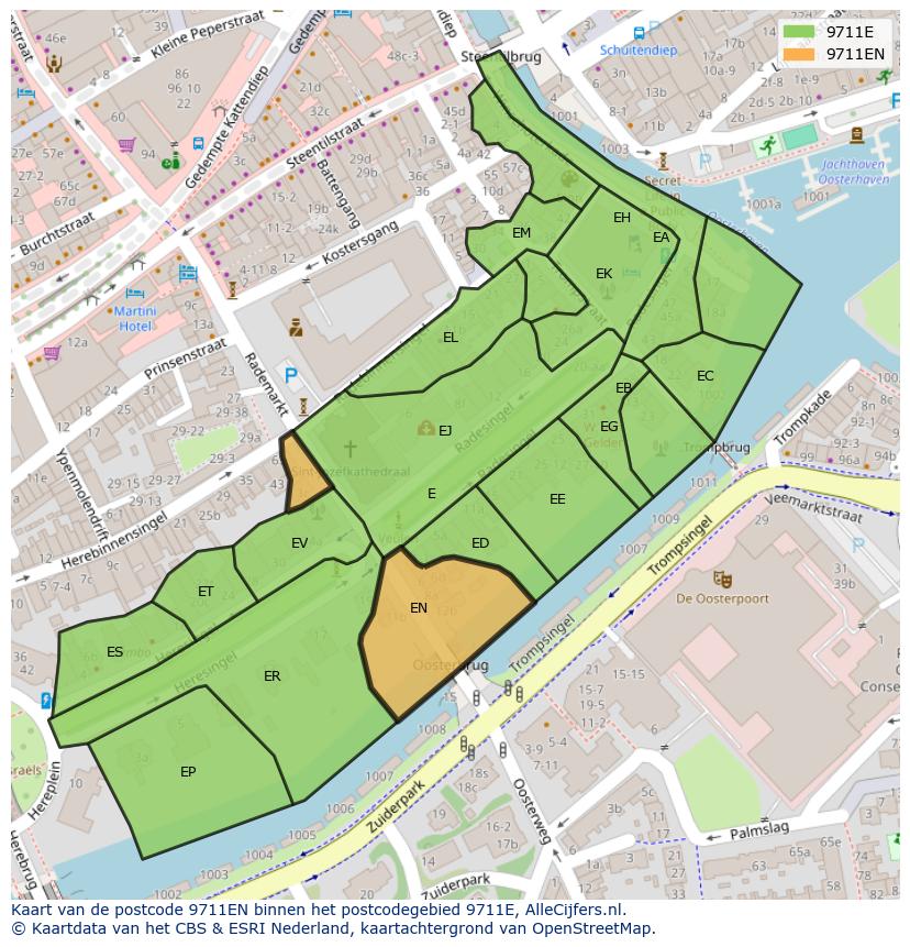 Afbeelding van het postcodegebied 9711 EN op de kaart.