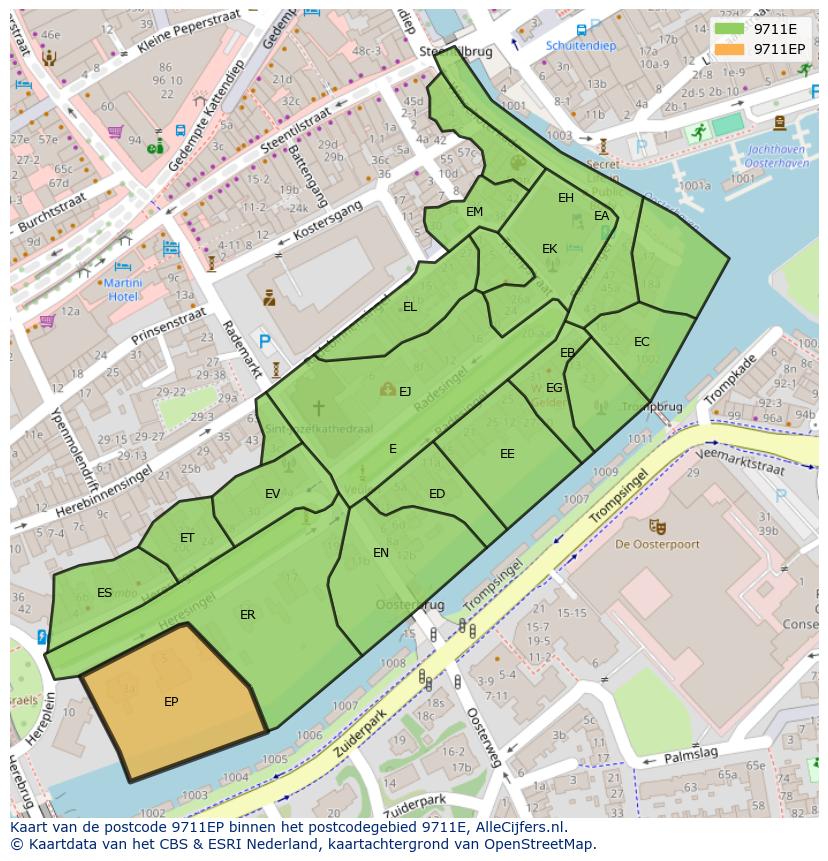 Afbeelding van het postcodegebied 9711 EP op de kaart.