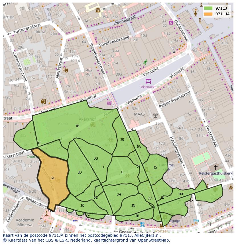 Afbeelding van het postcodegebied 9711 JA op de kaart.