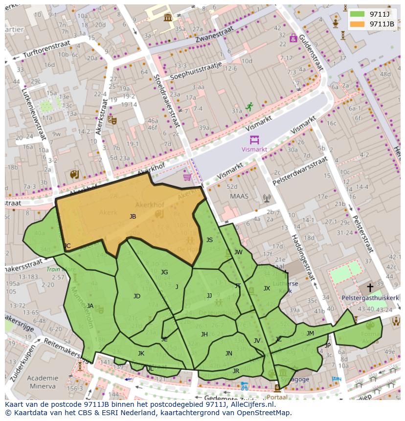 Afbeelding van het postcodegebied 9711 JB op de kaart.