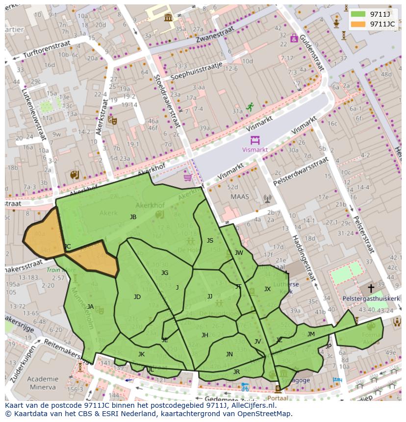 Afbeelding van het postcodegebied 9711 JC op de kaart.