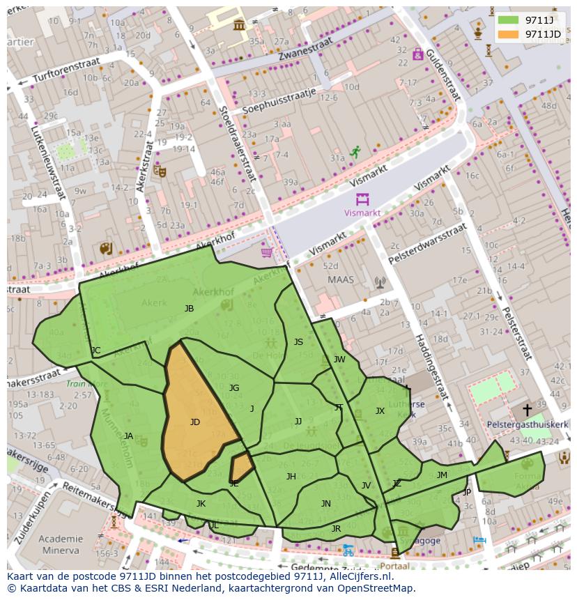 Afbeelding van het postcodegebied 9711 JD op de kaart.