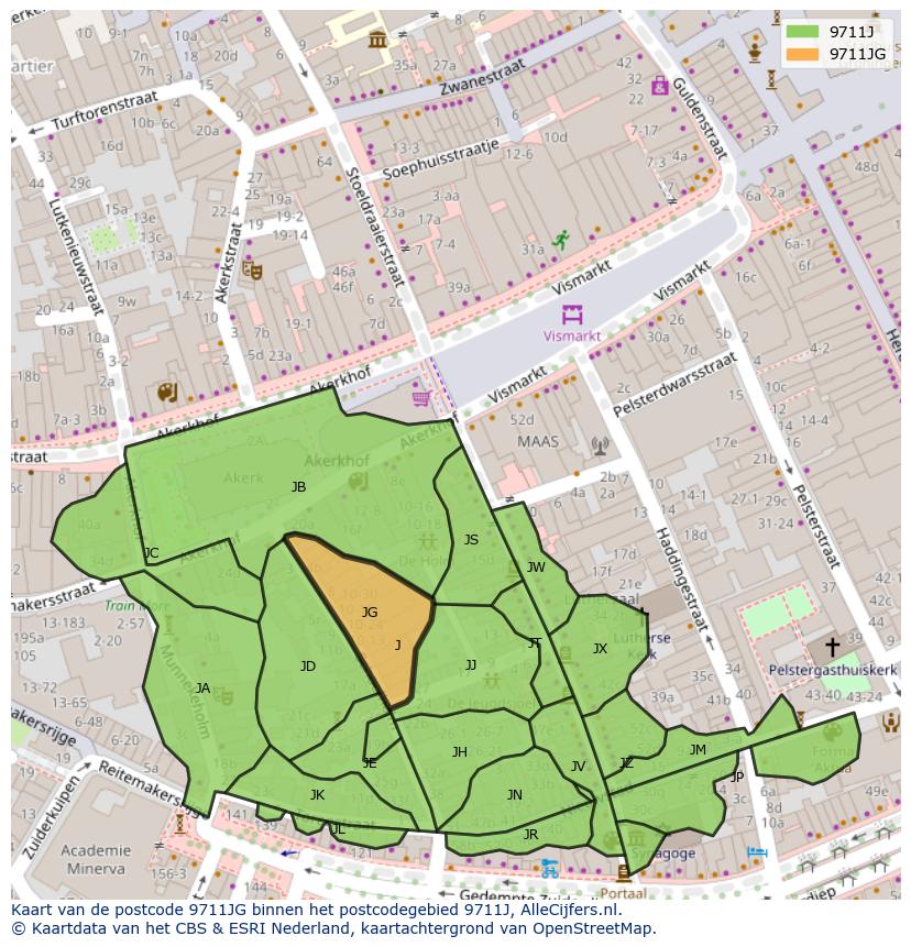 Afbeelding van het postcodegebied 9711 JG op de kaart.