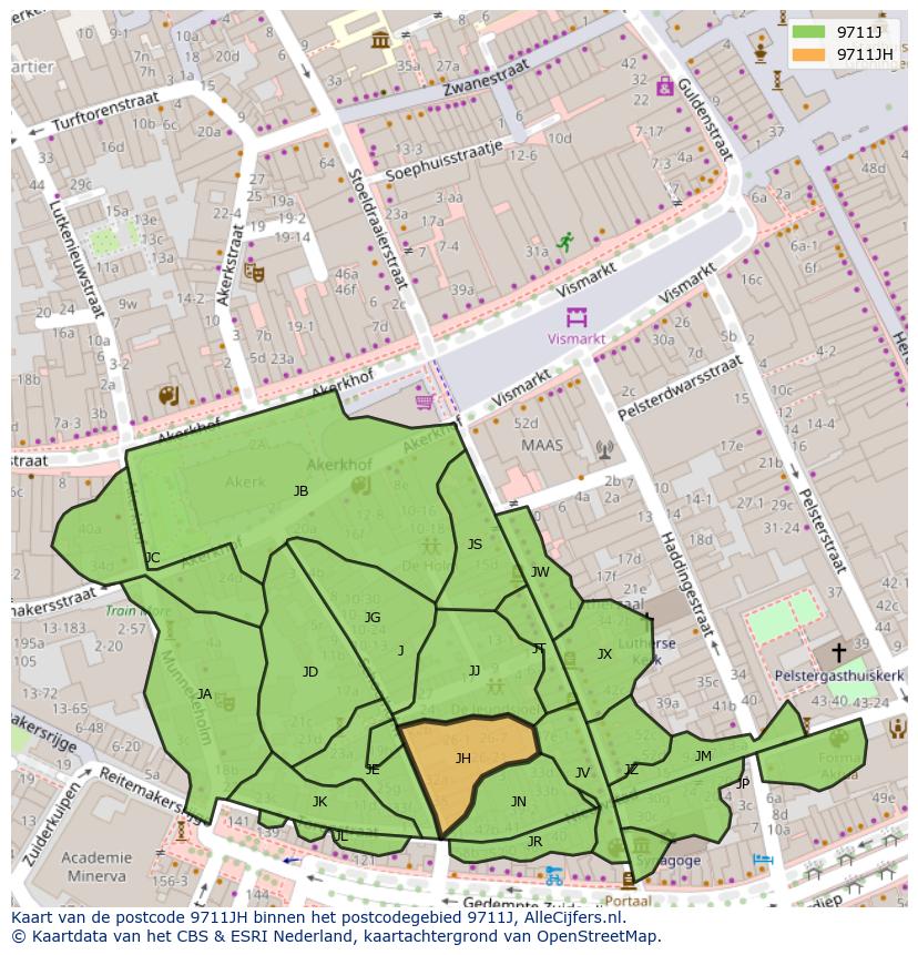 Afbeelding van het postcodegebied 9711 JH op de kaart.