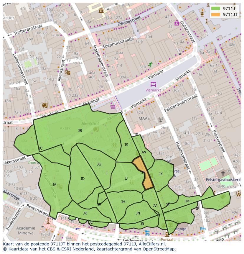 Afbeelding van het postcodegebied 9711 JT op de kaart.