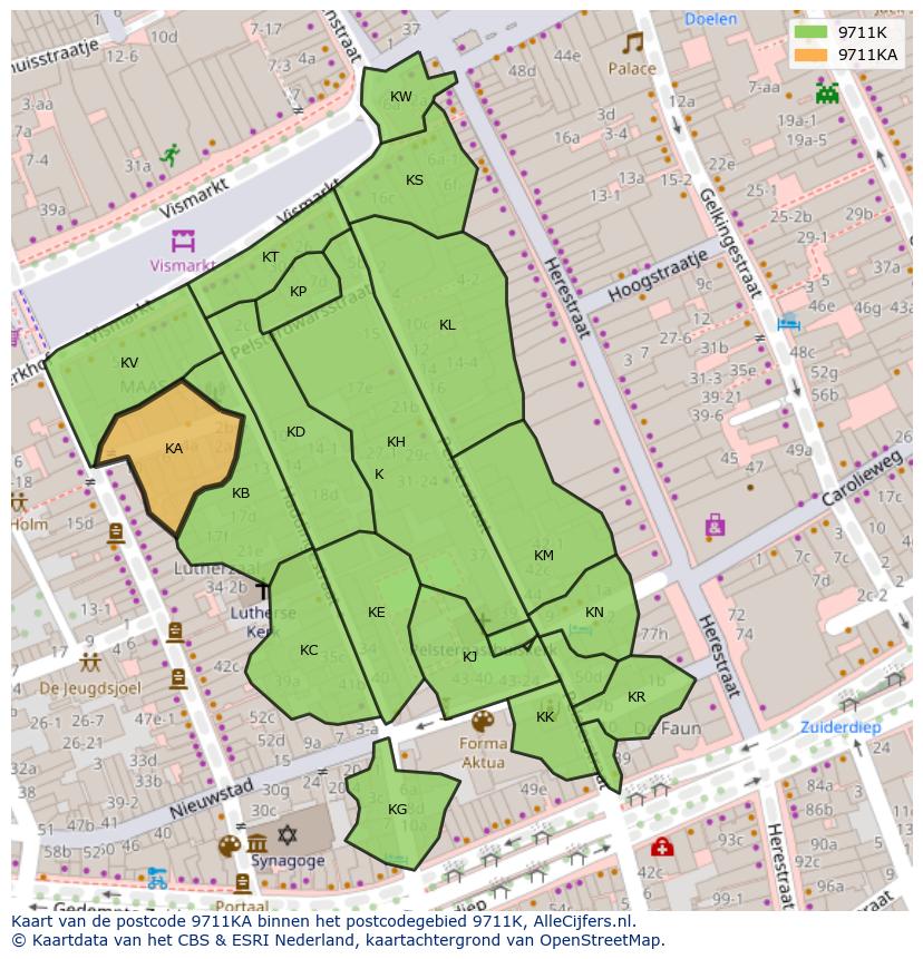 Afbeelding van het postcodegebied 9711 KA op de kaart.