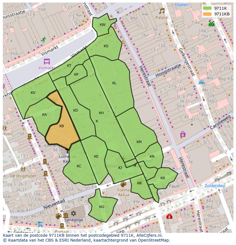 Afbeelding van het postcodegebied 9711 KB op de kaart.