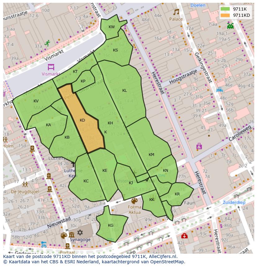 Afbeelding van het postcodegebied 9711 KD op de kaart.