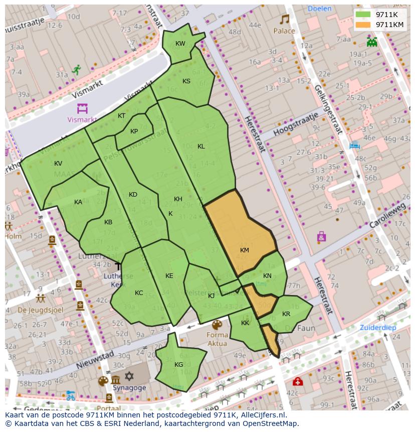 Afbeelding van het postcodegebied 9711 KM op de kaart.