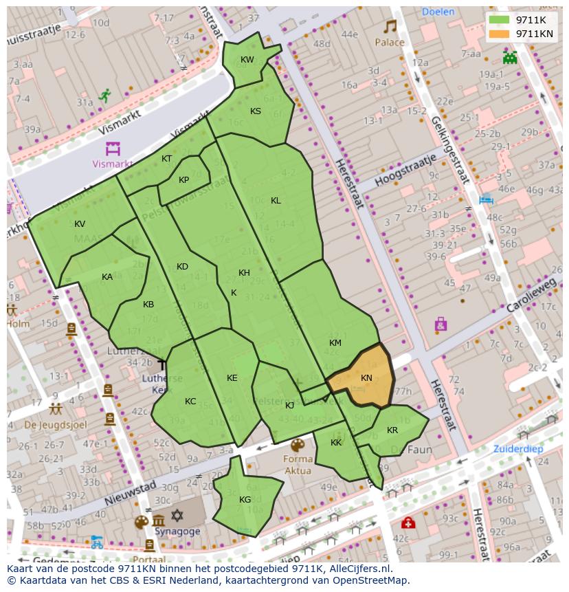 Afbeelding van het postcodegebied 9711 KN op de kaart.