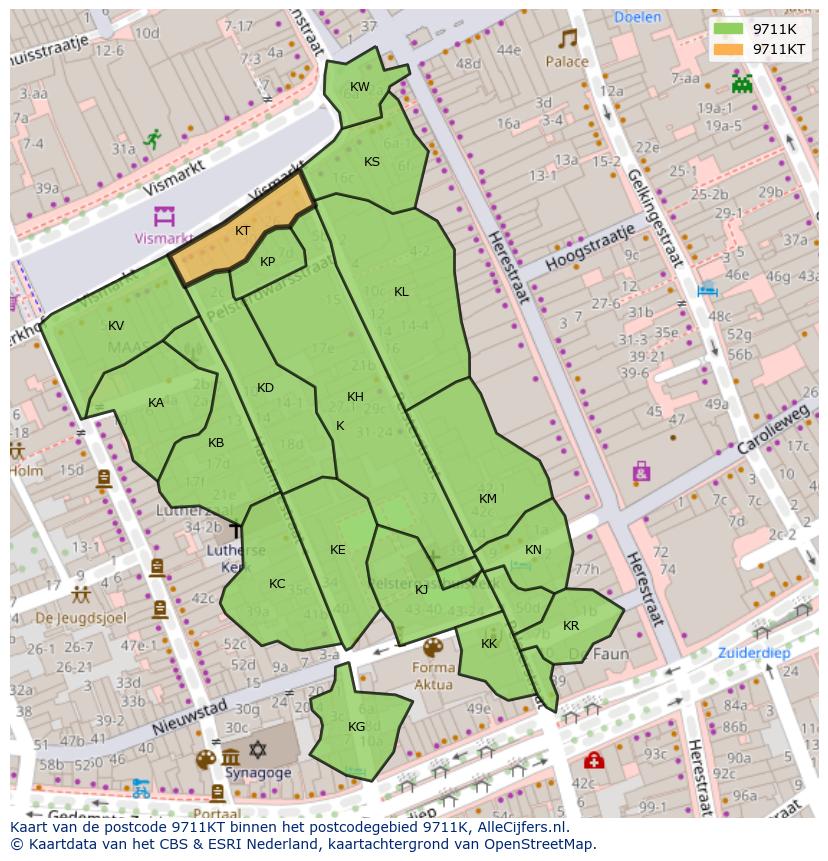 Afbeelding van het postcodegebied 9711 KT op de kaart.