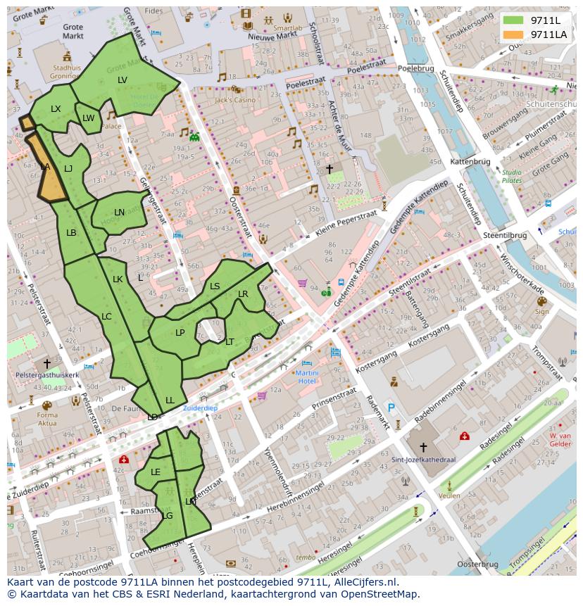 Afbeelding van het postcodegebied 9711 LA op de kaart.