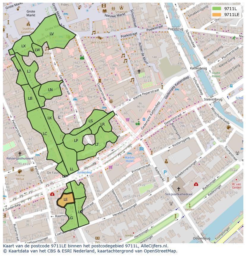 Afbeelding van het postcodegebied 9711 LE op de kaart.