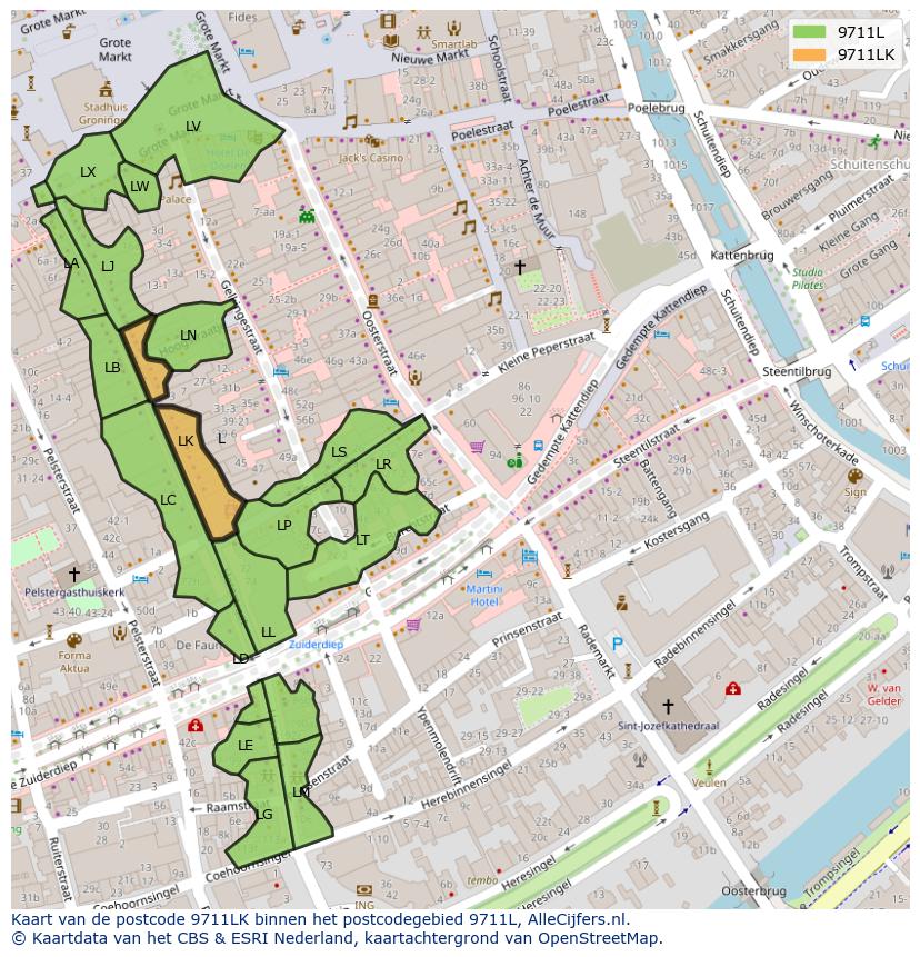 Afbeelding van het postcodegebied 9711 LK op de kaart.