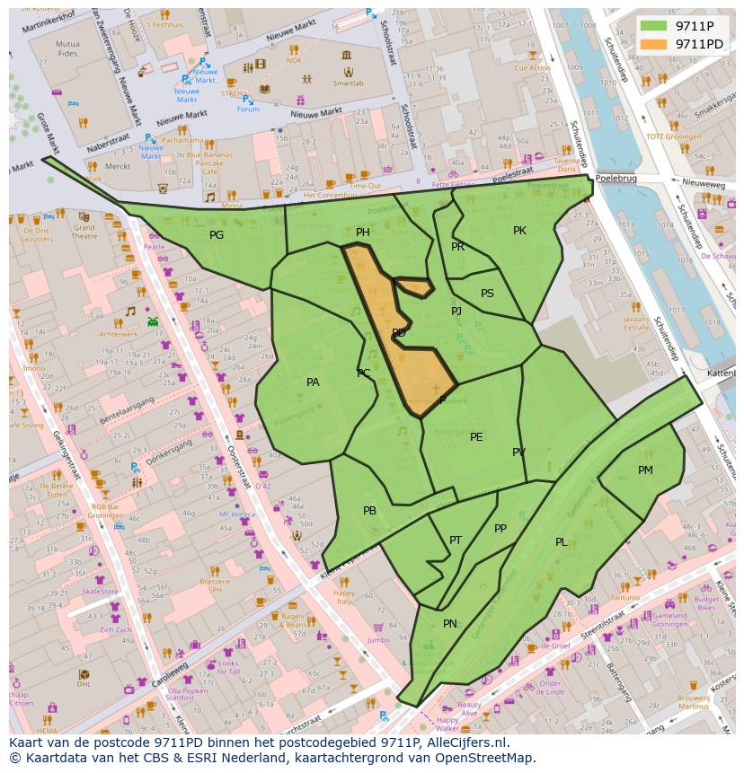 Afbeelding van het postcodegebied 9711 PD op de kaart.